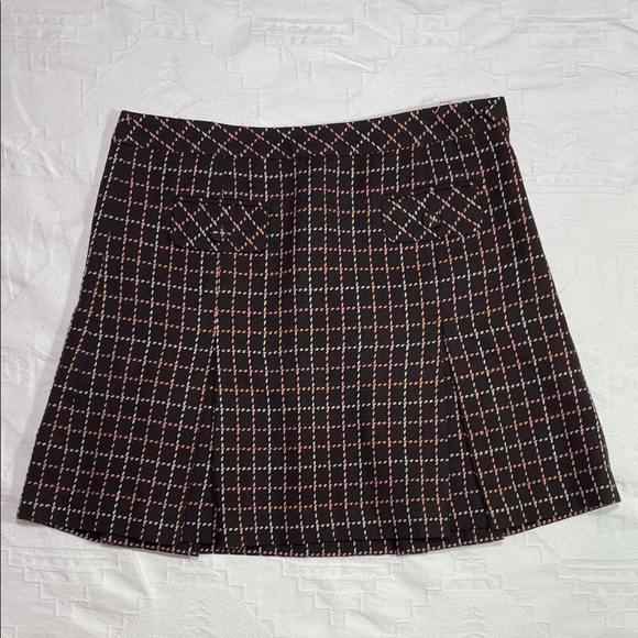 Y2K Brown, Pink & Cream Wool Tweed Pleated Mini Skirt Ann Taylor Loft Size 10 - Picture 1 of 10